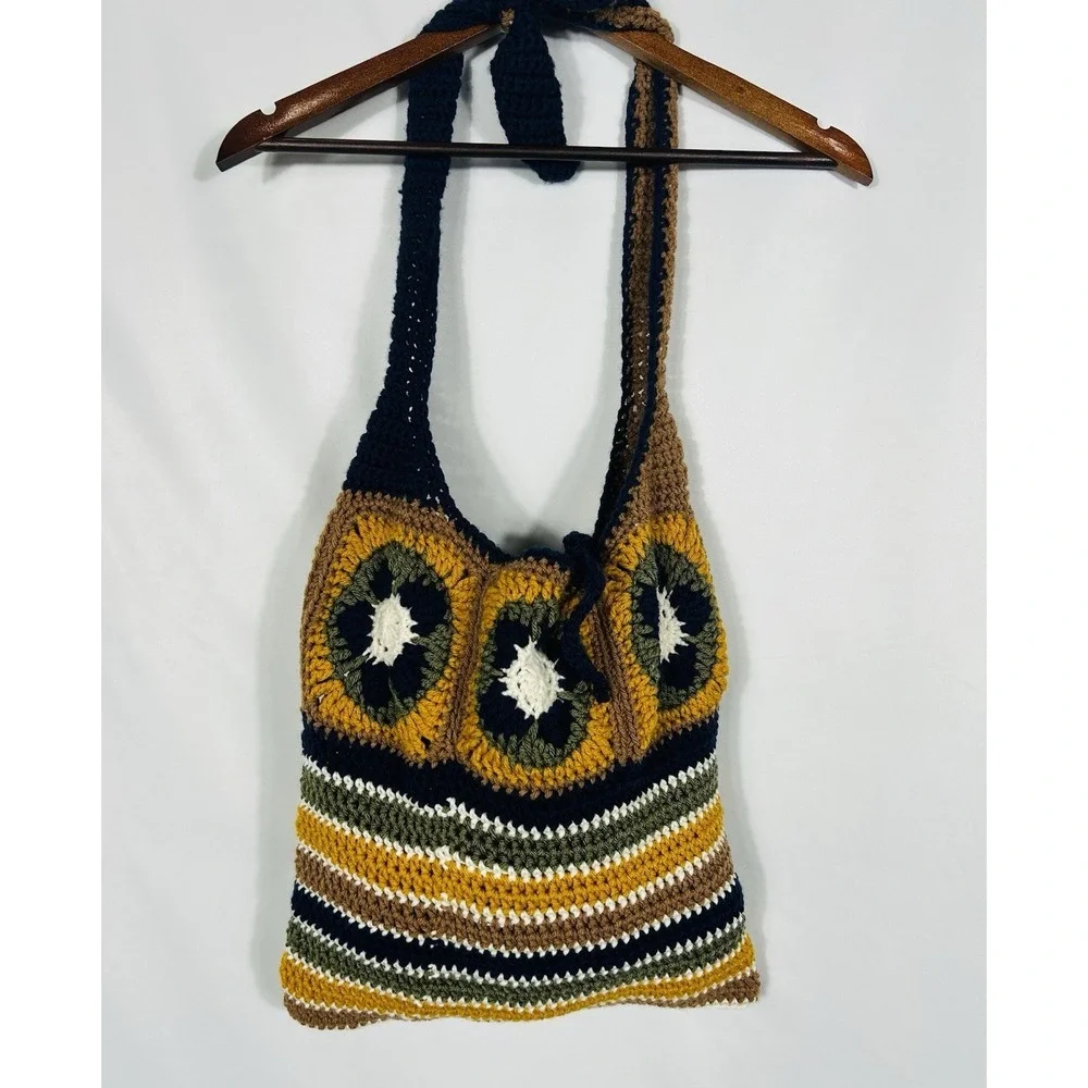 Hand Knit Crochet Large Hobo Bag Boho Hippie Festival Coachella Indie Earthy Y2K